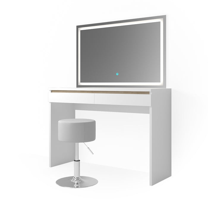 Vicco Tavolo da toeletta Bianco 120 cm con specchio e sgabello a LED