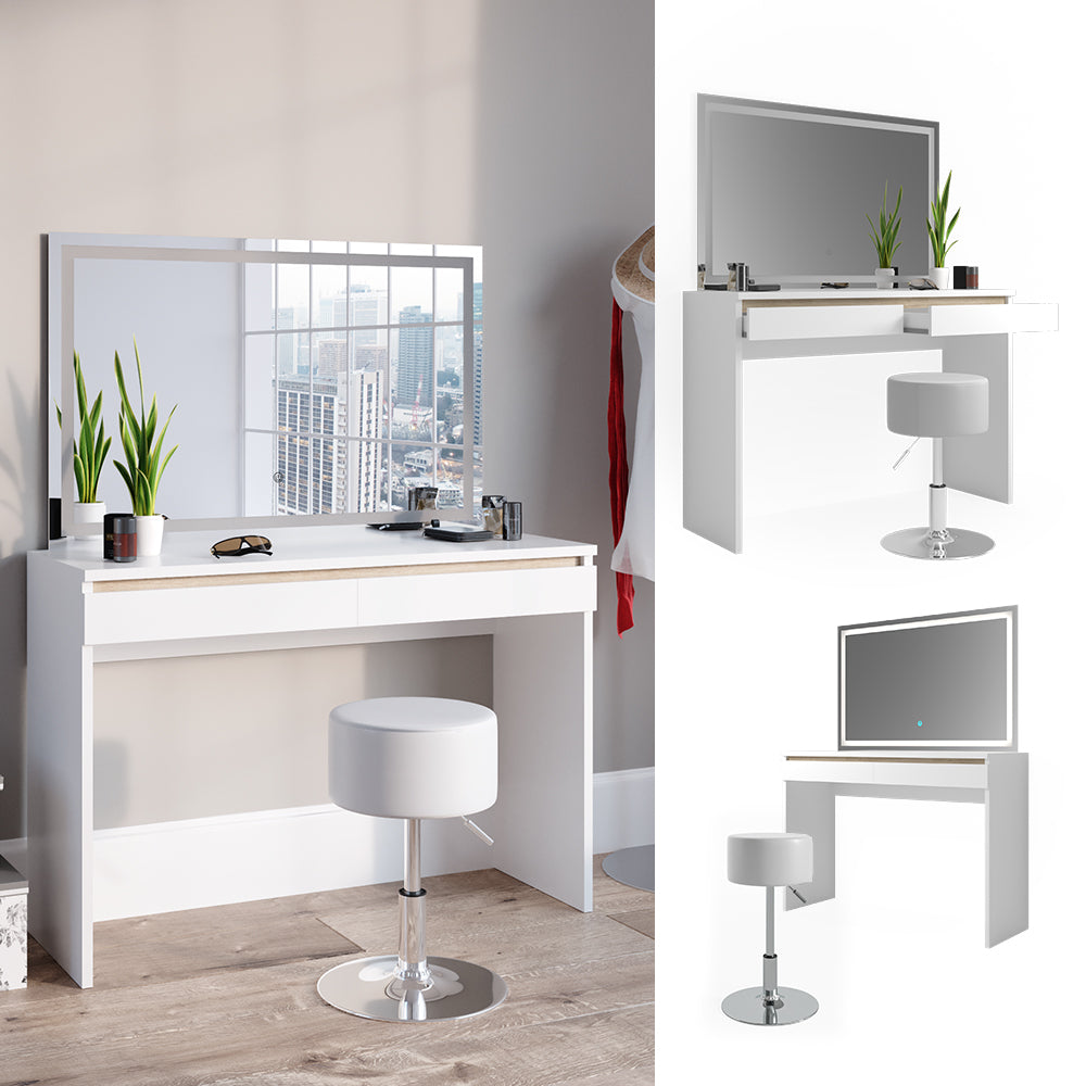 Vicco Tavolo da toeletta Bianco 120 cm con specchio e sgabello a LED