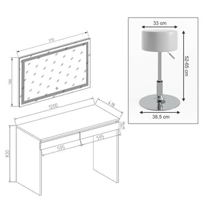 Vicco Tavolo da toeletta Bianco 120 cm con specchio e sgabello a LED