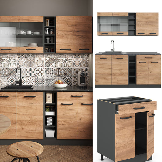 Vicco Cucina completa Quercia dorata/antracite 160 cm , PL Rovere