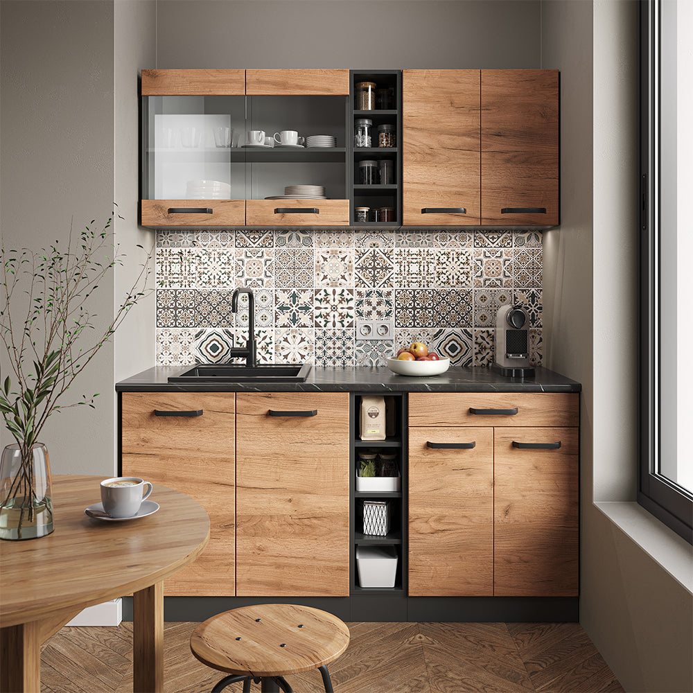 Vicco Cucina completa Quercia dorata/antracite 160 cm senza piano di lavoro