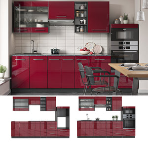 Vicco Cucina componibile Bordeaux lucido/antracite 280 cm senza piano di lavoro