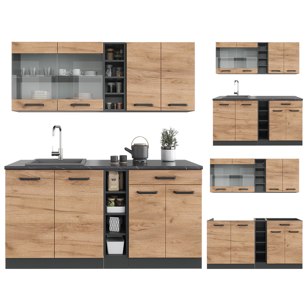 Vicco Cucina completa Quercia dorata/antracite 160 cm , PL Rovere