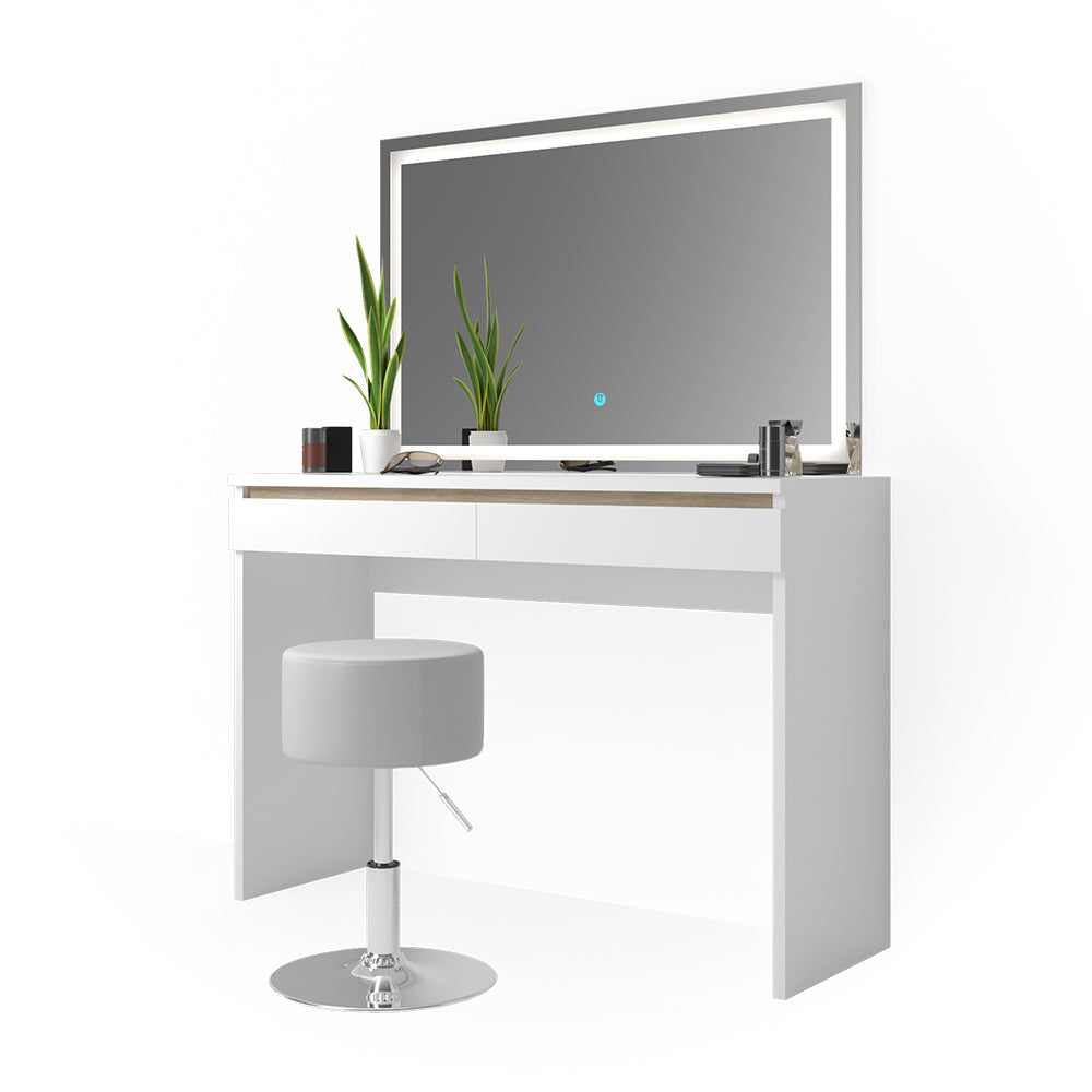 Vicco Tavolo da toeletta Bianco 120 cm con specchio e sgabello a LED