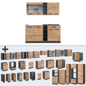 Vicco Cucina completa Quercia dorata/antracite 160 cm senza piano di lavoro