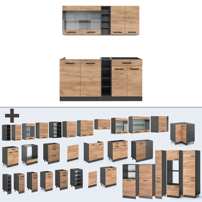 Vicco Cucina completa Quercia dorata/antracite 160 cm senza piano di lavoro