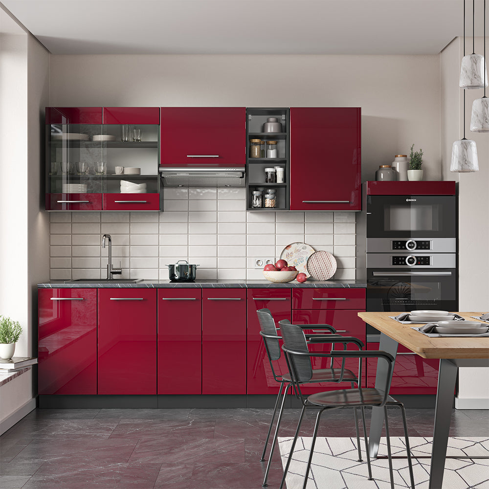 Vicco Cucina componibile Bordeaux lucido/antracite 280 cm , PL Antracite