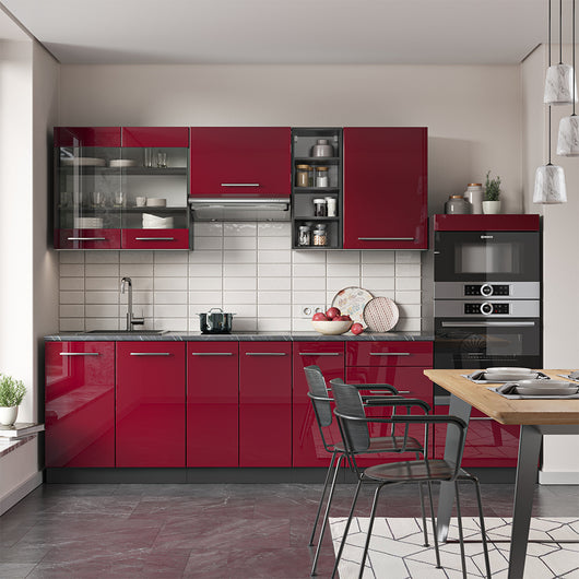 Vicco Cucina componibile Bordeaux lucido/antracite 280 cm , PL Marmo