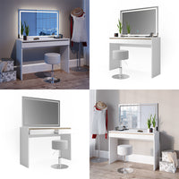 Vicco Tavolo da toeletta Bianco 120 cm con specchio e sgabello a LED