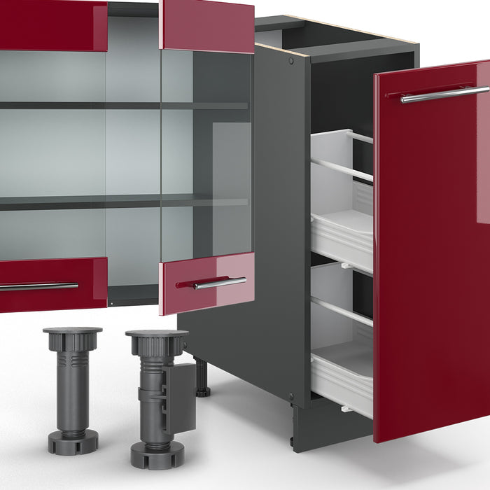 Vicco Cucina componibile Bordeaux lucido/antracite 280 cm , PL Rovere