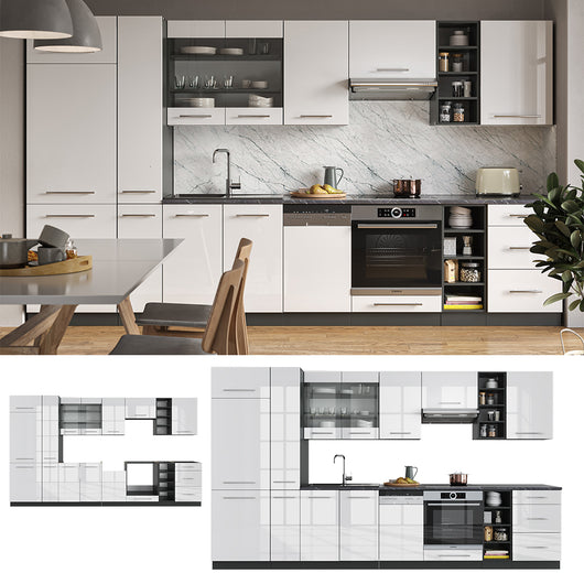 Vicco Cucina componibile Bianco lucido/antracite 355 cm , PL Antracite