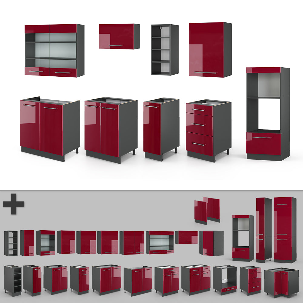 Vicco Cucina componibile Bordeaux lucido/antracite 280 cm , PL Marmo