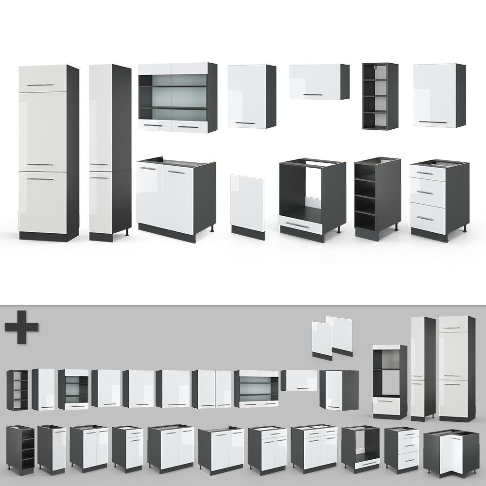 Vicco Cucina componibile Bianco lucido/antracite 355 cm , PL Antracite