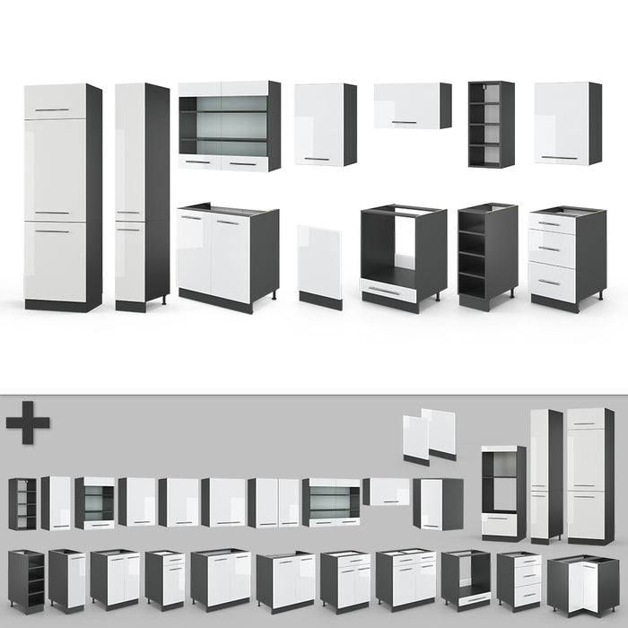 Vicco Cucina componibile Bianco lucido/antracite 355 cm , PL Antracite