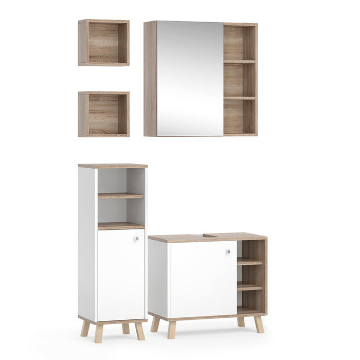 Vicco Set mobili bagno Bianco 4 parti, con armadio midi