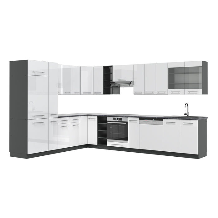 Vicco Cucina angolare completa Bianco lucido/antracite 347 x 257 cm , PT Antracite