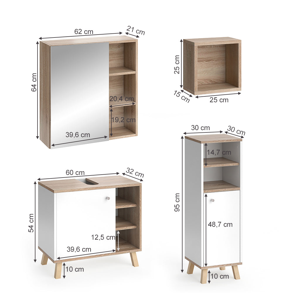 Vicco Set mobili bagno Bianco 4 parti, con armadio midi