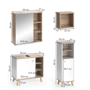 Vicco Set mobili bagno Bianco 4 parti, con armadio midi