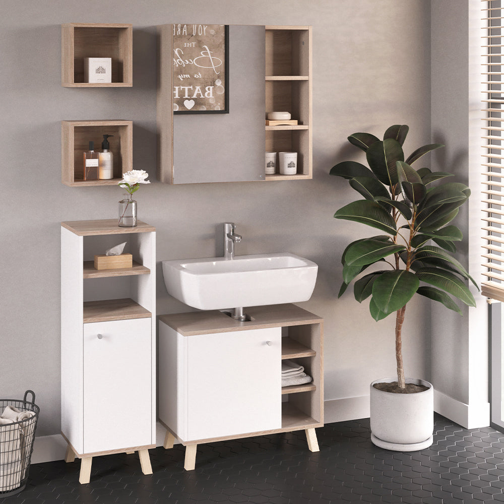 Vicco Set mobili bagno Bianco 4 parti, con armadio midi