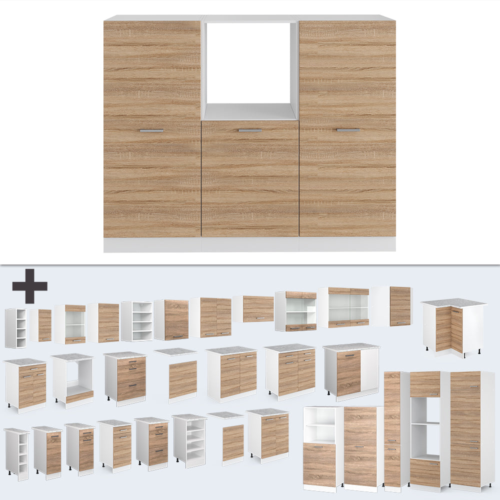 Vicco Cucine componibili piccole Sonoma/Bianco 180 cm senza piano di lavoro