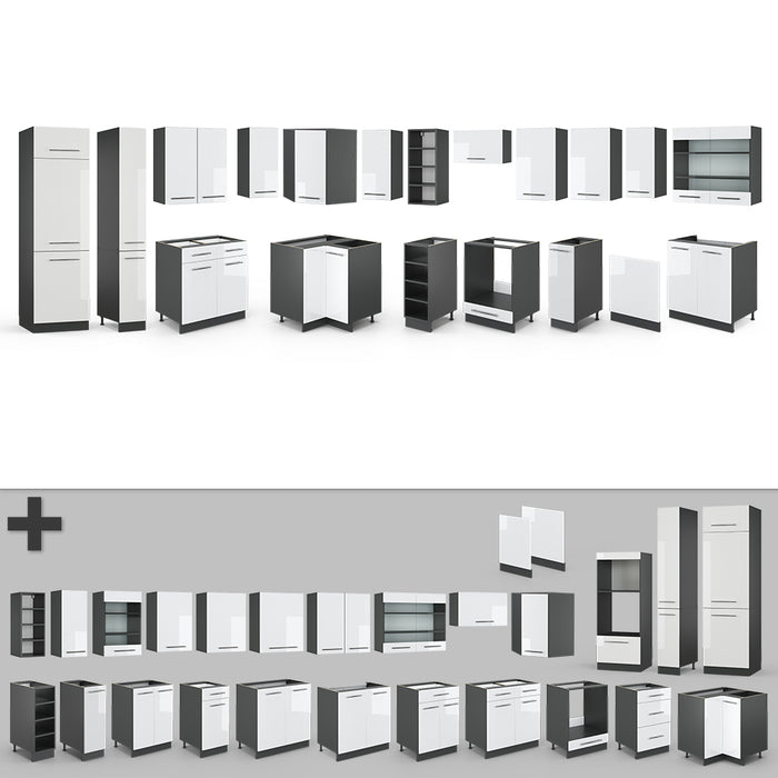 Vicco Cucina angolare completa Bianco lucido/antracite 347 x 257 cm , PL Marmo