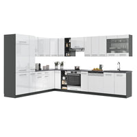 Vicco Cucina angolare completa Bianco lucido/antracite 347 x 257 cm senza piano di lavoro