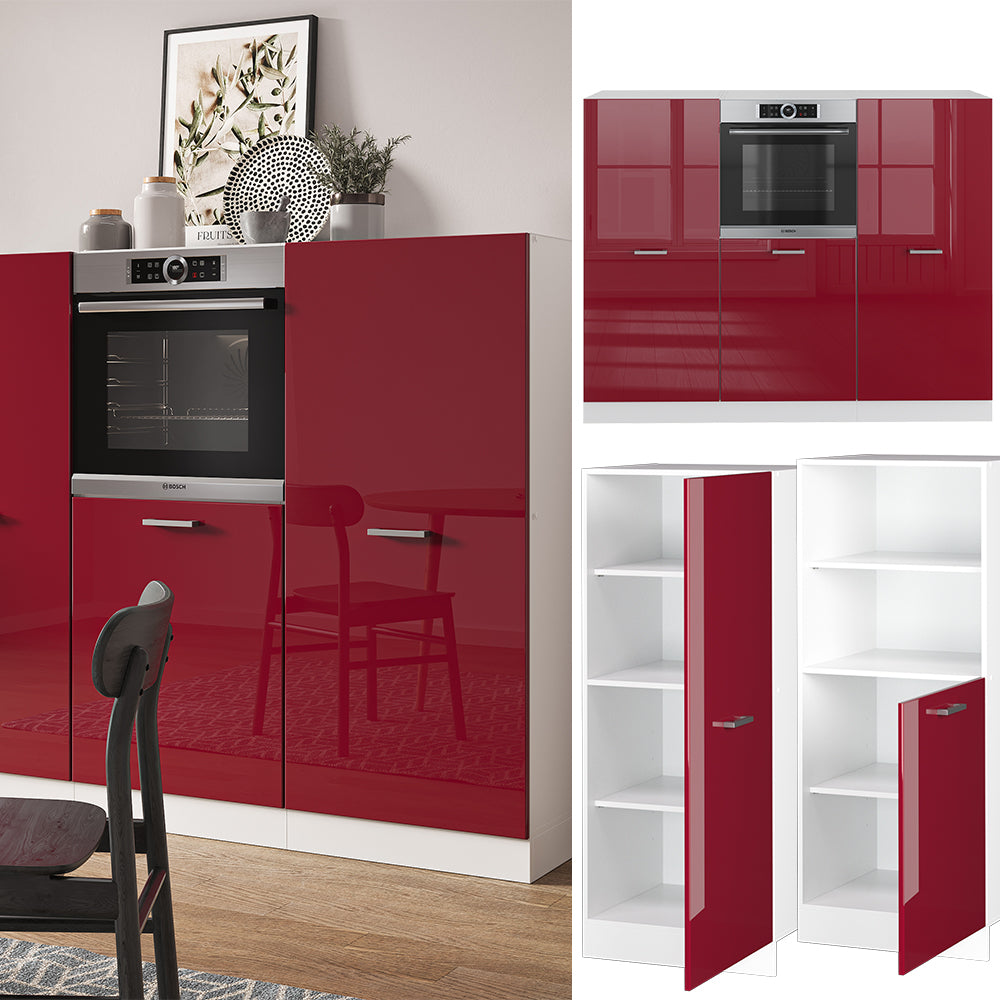 Vicco Cucine componibili piccole Rosso lucido/bianco 180 cm senza piano di lavoro