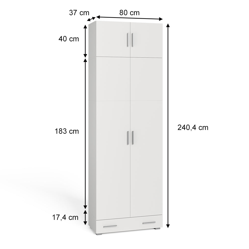 Vicco Scaffale per file Bianco 80 x 182.4 cm con estensione dell'armadio e cassetto