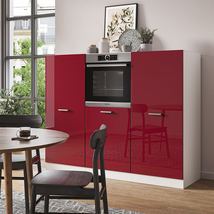 Vicco Cucine componibili piccole Rosso lucido/bianco 180 cm senza piano di lavoro