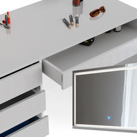 Vicco Tavolo da toeletta Bianco 55 cm con specchio a LED e panca