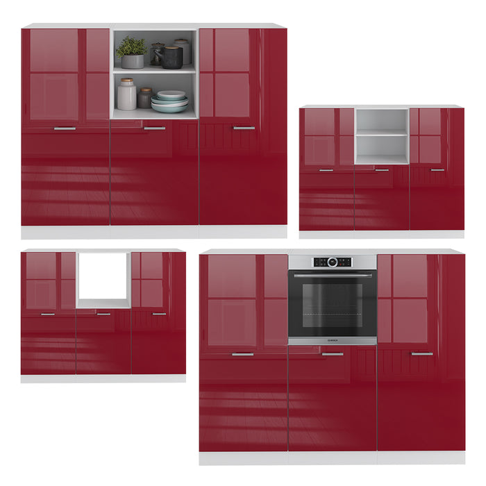 Vicco Cucine componibili piccole Rosso lucido/bianco 180 cm senza piano di lavoro