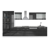 Vicco Cucina componibile Antracite lucido/bianco 350 cm con armadio alto, senza piano di lavoro