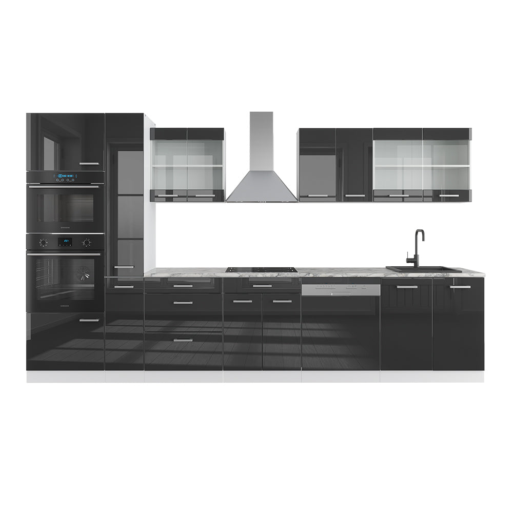 Vicco Mobile da cucina Antracite lucido/bianco 350 cm con armadio alto, PL Marmo