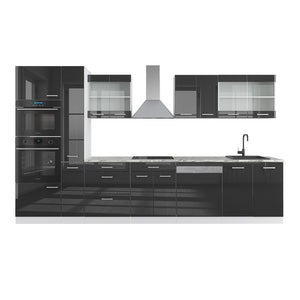 Vicco Mobile da cucina Antracite lucido/bianco 350 cm con armadio alto, PL Marmo