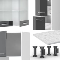 Vicco Mobile da cucina Antracite lucido/bianco 350 cm con armadio alto, PL Antracite