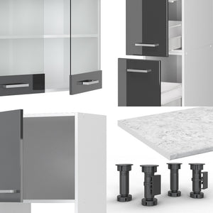 Vicco Mobile da cucina Antracite lucido/bianco 350 cm con armadio alto, PL Antracite