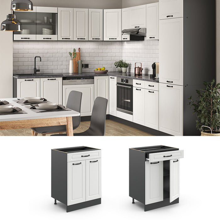 Vicco Mobiletto base per cucina Bianco casa di campagna 60 cm , PL Marmo