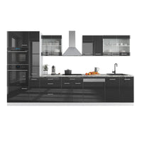 Vicco Mobile da cucina Antracite lucido/bianco 350 cm con armadio alto, PL Rovere