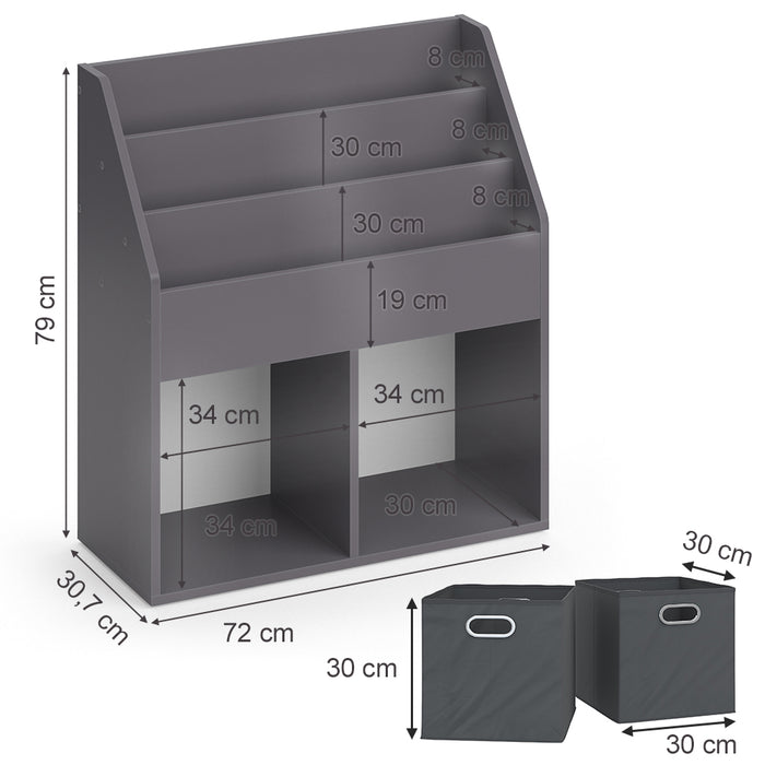 Vicco Libreria bambini Grigio 30.7 x 79 cm con 2 scatole pieghevoli opt.1