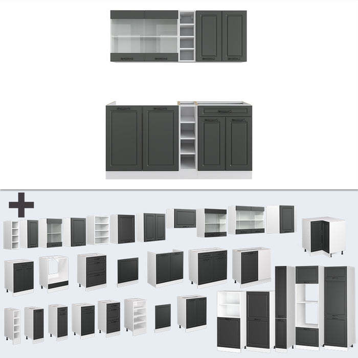 Vicco Cucina completa Antracite casa di campagna/bianco 160 cm , PL Marmo