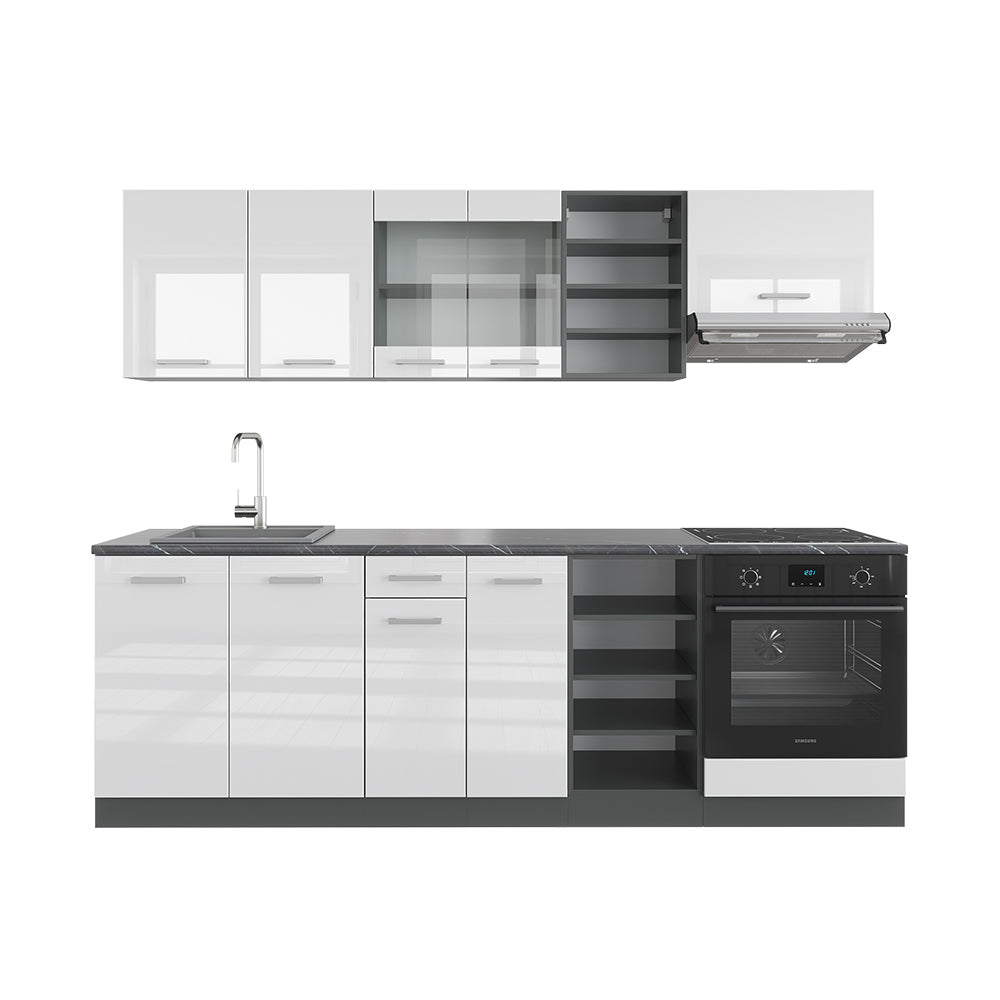 Vicco Cucina componibile Bianco lucido/antracite 240 cm senza piano di lavoro