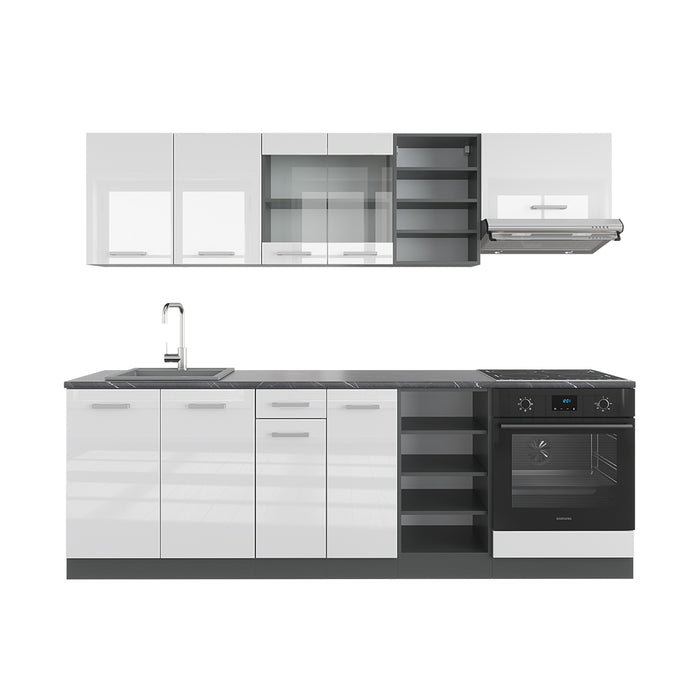 Vicco Cucina componibile Bianco lucido/antracite 240 cm senza piano di lavoro
