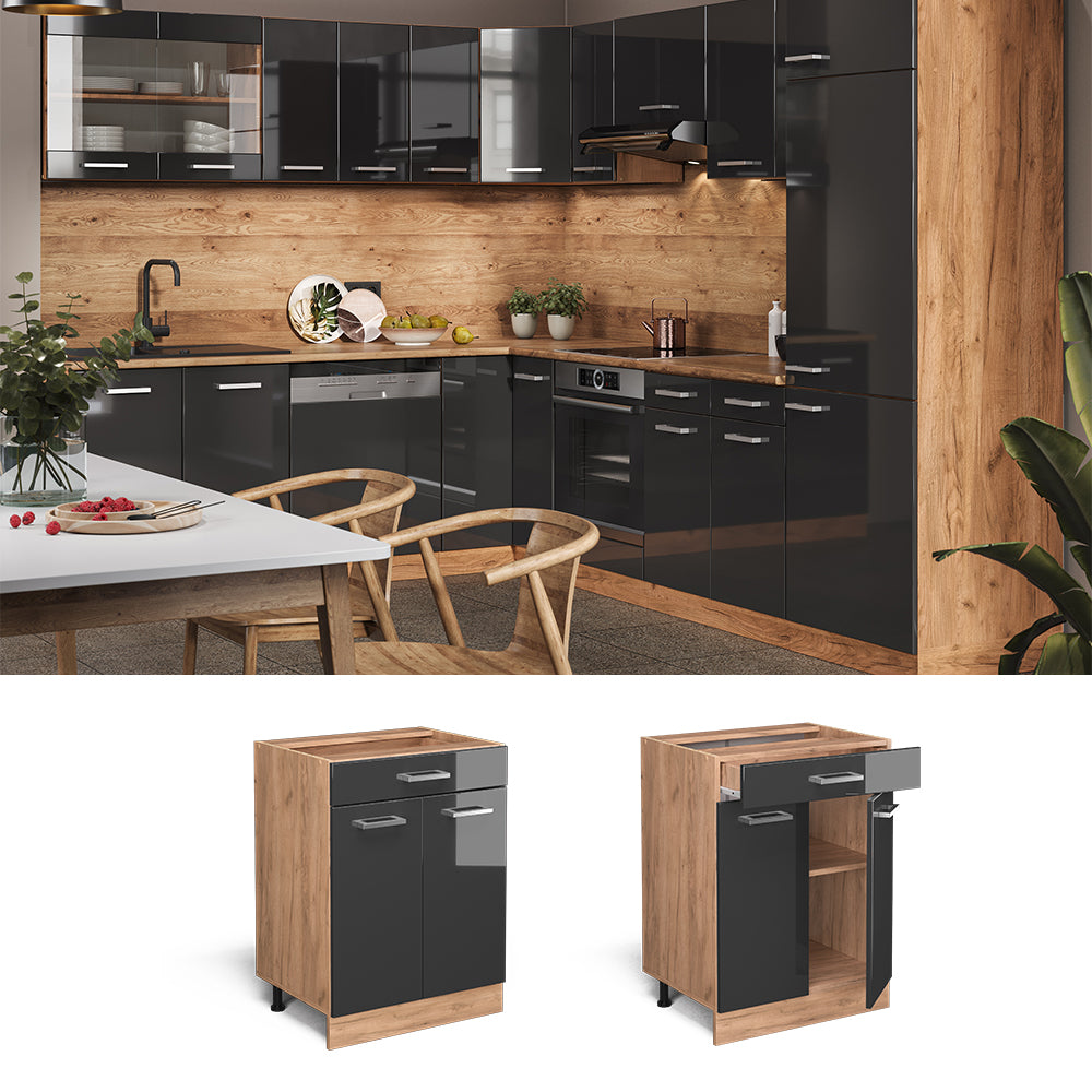 Vicco Mobiletto base per cucina Antracite lucido 60 cm PL Marmo