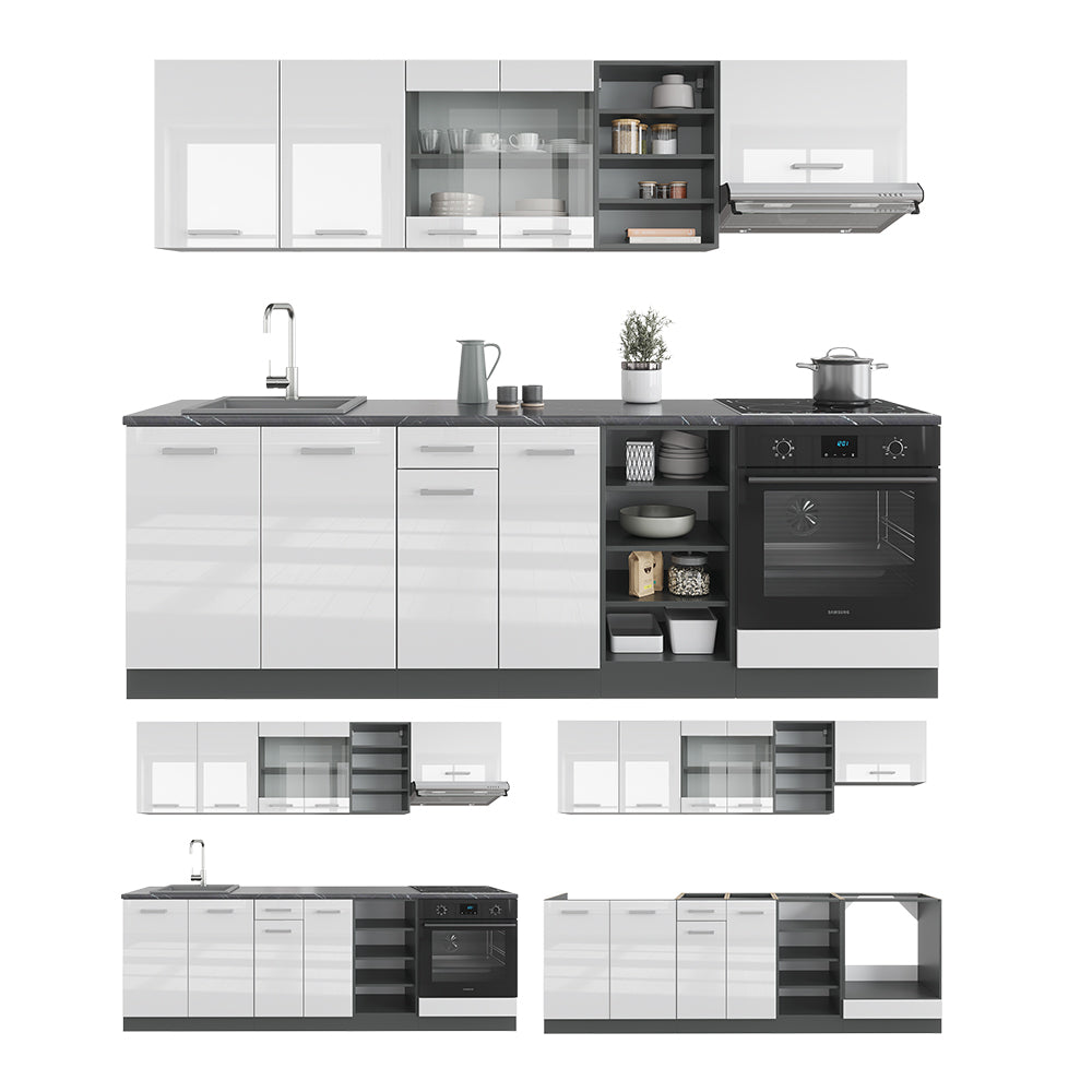 Vicco Cucina componibile Bianco lucido/antracite 240 cm , PL Marmo