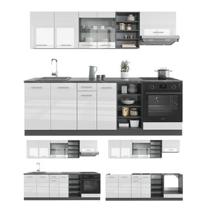 Vicco Cucina componibile Bianco lucido/antracite 240 cm , PL Rovere