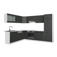 Vicco Cucina angolare completa Antracite casa di campagna/bianco 227 x 287 cm senza piano di lavoro