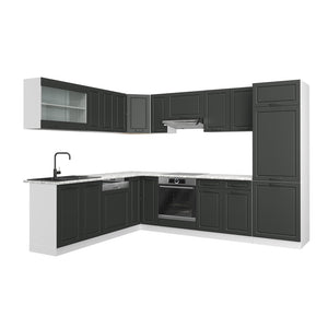 Vicco Cucina angolare completa Antracite casa di campagna/bianco 227 x 287 cm senza piano di lavoro