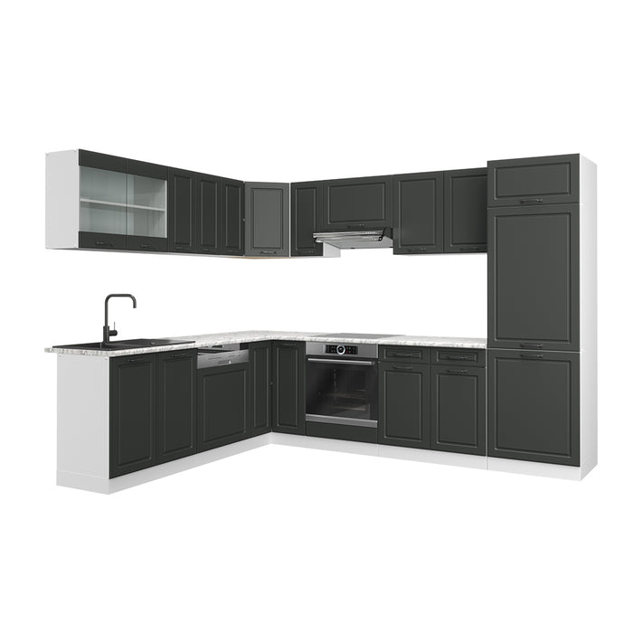 Vicco Cucina angolare completa Antracite casa di campagna/bianco 227 x 287 cm senza piano di lavoro