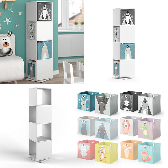 Vicco Libreria bambini Bianco 35.2 x 144.2 cm con 4 scatole pieghevoli