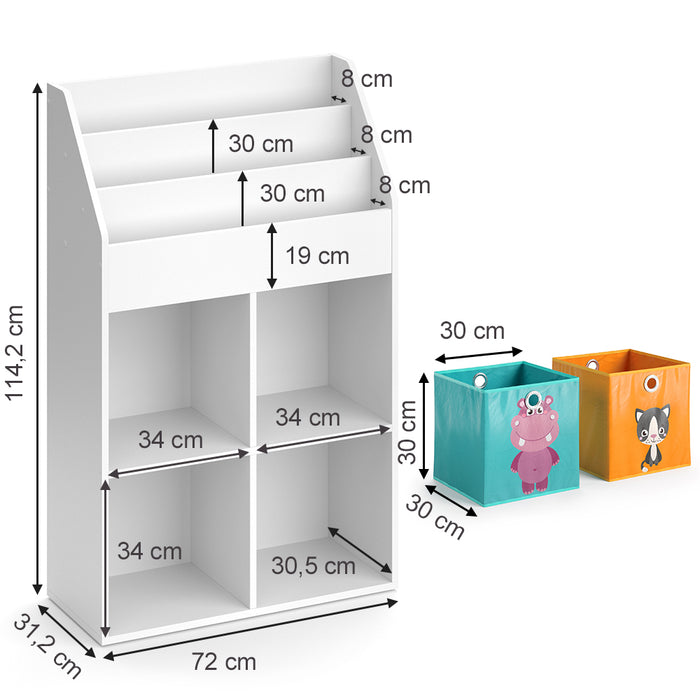 Vicco Libreria bambini Bianco 72 x 114.2 cm con 2 scatole pieghevoli